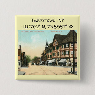 Tarrytown NY Kartenkoordinaten im Vintage-Stil Button