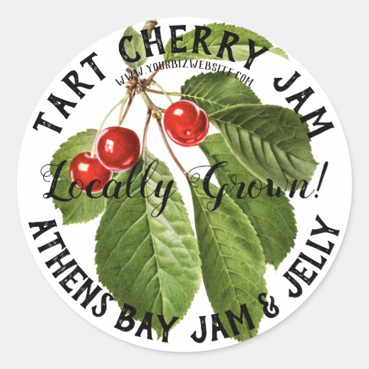 Tart Cherry Jam Product Business Label Runder Aufkleber (Vorderseite)