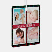 Tartan 4 Foto Collage Baby's First Christmas Ornament Aus Metall (Vorderseite Rechts)