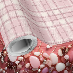 Tartan - Baby Pink mit Zement Weiß und Dunkelrosa Geschenkpapier