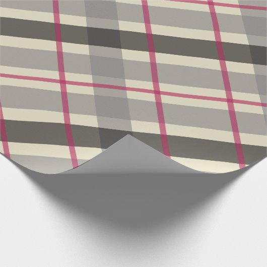 Tartan Balmoral Black Gray Beige Burgundy Geschenkpapier (Ecke)