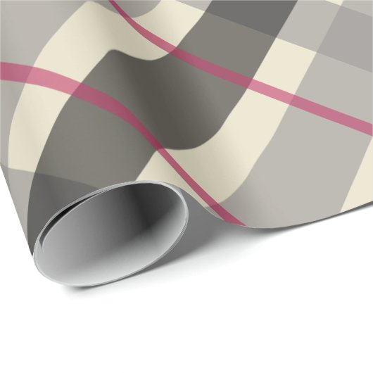 Tartan Balmoral Black Gray Beige Burgundy Geschenkpapier (Rolleneckpunkt)