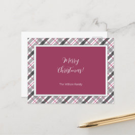 Tartan Balmoral Black Gray Burgundy Mit Monogramm Feiertagspostkarte