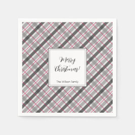 Tartan Balmoral Black Gray Burgundy Mit Monogramm Serviette