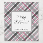 Tartan Balmoral Black Gray Burgundy Mit Monogramm Weinetikett (Einzelnes Label)