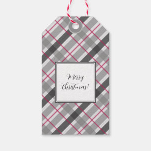 Tartan Balmoral Schwarz Grau Burgunder Monogramm Geschenkanhänger