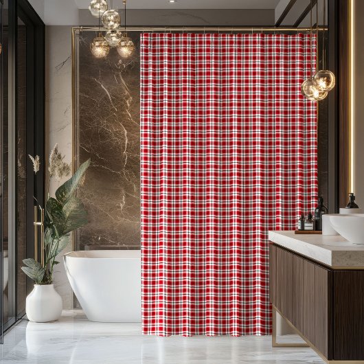 Tartan Bath Curtain Red Black Gift for Their Space Duschvorhang