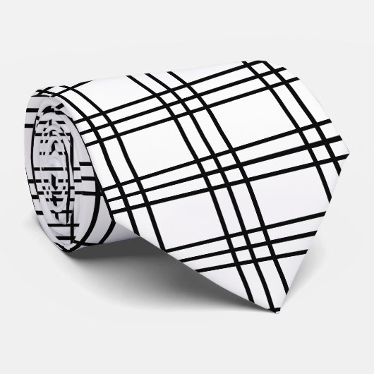 Tartan Black and White Kariert Krawatte (Gerollt)