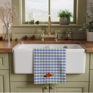 Tartan Blau Grün einfaches Wildblumenmuster Geschirrtuch