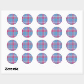 Tartan blau und rot runder aufkleber (Blatt)