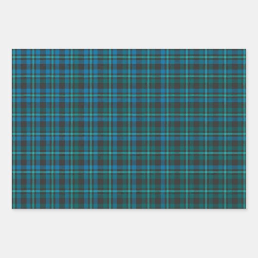 Tartan - Blau und Türkis auf dunklem Hintergrund Geschenkpapier Set (Vorderseite 3)