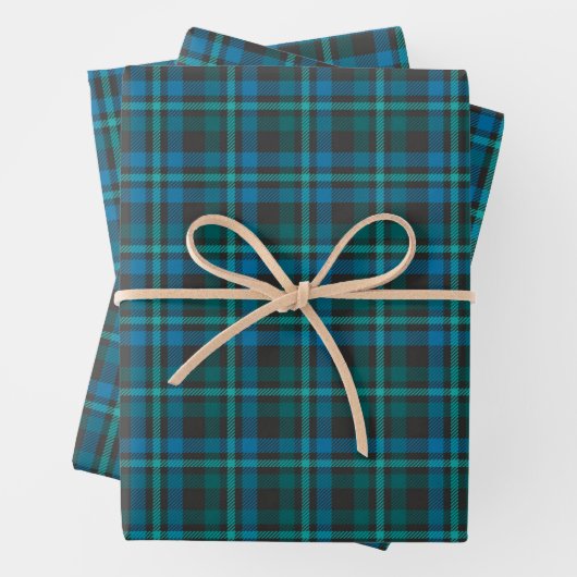 Tartan - Blau und Türkis auf dunklem Hintergrund Geschenkpapier Set (Beispiel)