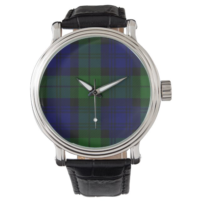Tartan Blue Green Kariert Armbanduhr (Vorderseite)