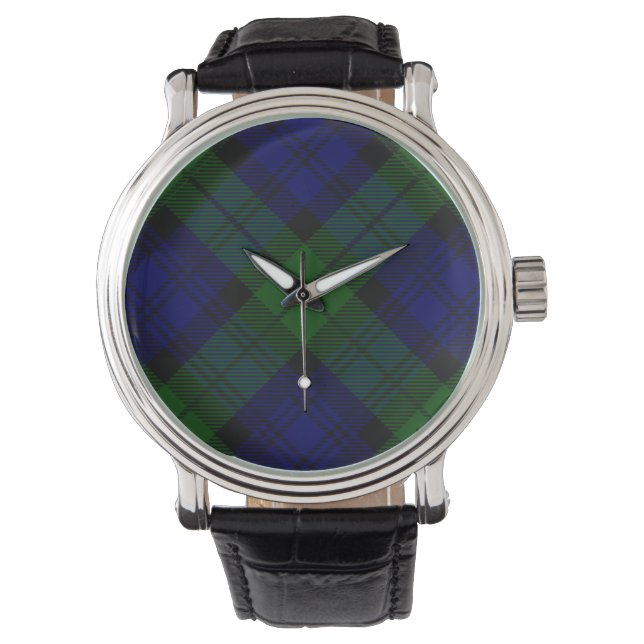 Tartan Blue Green Kariert Armbanduhr (Vorderseite)