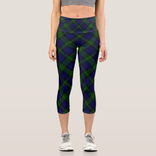 Tartan Blue Green Kariert Capri Leggings