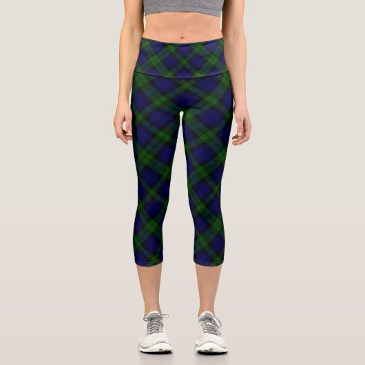 Tartan Blue Green Kariert Capri Leggings (Vorderseite)