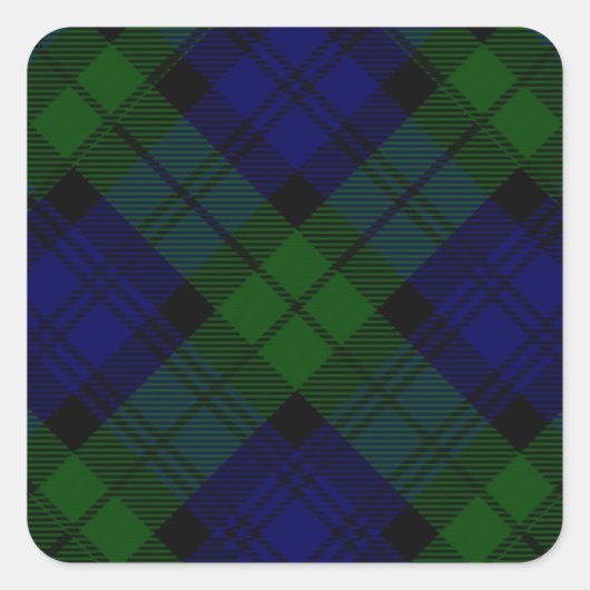 Tartan Blue Green Kariert Quadratischer Aufkleber (Vorderseite)