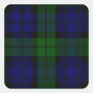 Tartan Blue Green Kariert Quadratischer Aufkleber