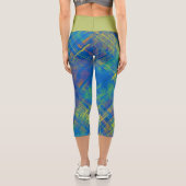 Tartan Blue Green Yellow Kariert Olive Waistband Capri Leggings (Rückseite)