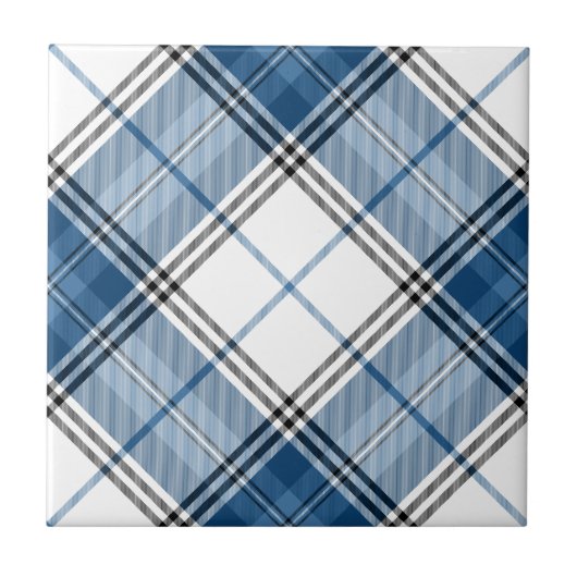 Tartan Blue White Fliese (Vorderseite)