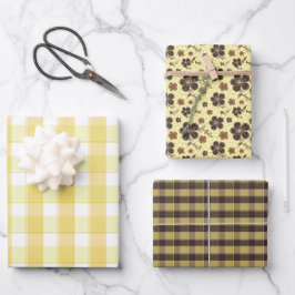 Tartan-Blumen gelb braun Geschenkpapier-Set Geschenkpapier Set