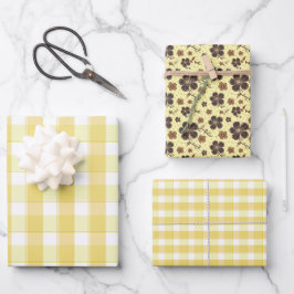 Tartan-Blumen gelb braun Set Geschenkpapier