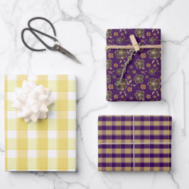 Tartan-Blumen-Gelb-Violett-Set Geschenkpapier Set