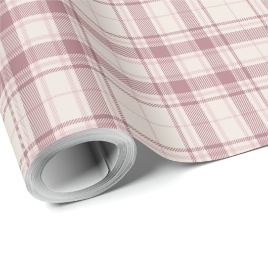 Tartan - Boho Cement White mit Licht bis dunkelros Geschenkpapier (Rolleneckpunkt)
