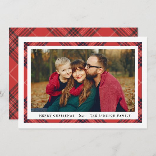 Tartan Border Holiday Foto Card Ankündigung (Vorne/Hinten)