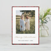 Tartan Border Snowflakes Weihnachtskarte Feiertagskarte (Stehend Vorderseite)