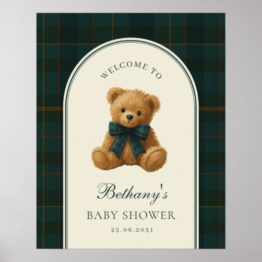 Tartan Check Teddy Bear Baby Shower Welcome Poster (Vorne)