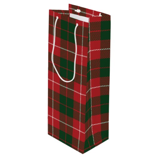 Tartan Christmas Clan MacKinnon Green Red Kariert Geschenktüte Für Weinflaschen (Vorderseite Schrägansicht)
