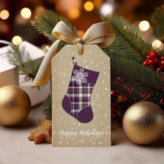 Tartan Christmas Strumpf Eggplant und Green ID209 Geschenkanhänger