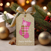 Tartan Christmas Strumpf Hot Pink and Olive ID209 Geschenkanhänger