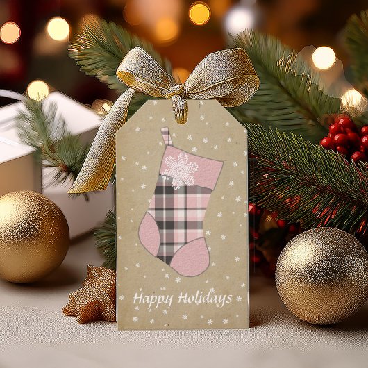 Tartan Christmas Strumpf Pink und Gray ID209 Geschenkanhänger