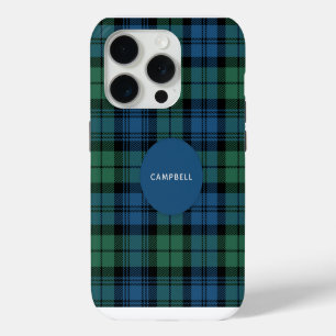 Tartan Clan Campbell Grün Blau Benutzerdefiniert iPhone 15 Pro Hülle
