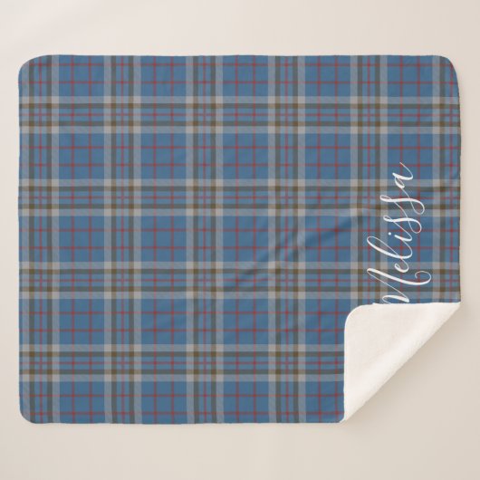 Tartan Clan Thompson Kariert Blue Gray Karo Custom Sherpadecke (Vorderseite (Horizontal))