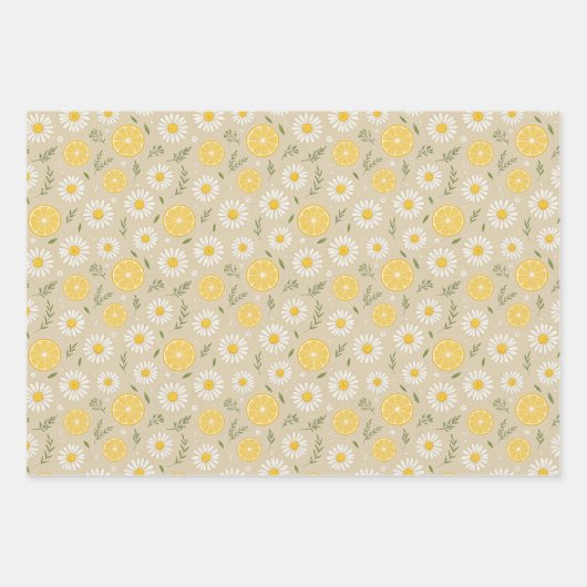 Tartan daisy lemon yellow beige set wrapping paper geschenkpapier set (Vorderseite 2)