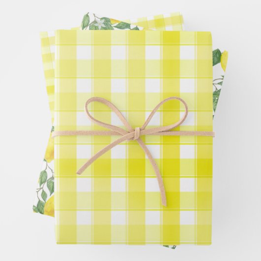 Tartan daisy lemon yellow green set wrapping paper geschenkpapier set (Beispiel)