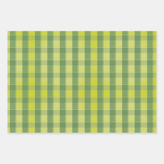 Tartan daisy lemon yellow green set wrapping paper geschenkpapier set (Vorderseite)