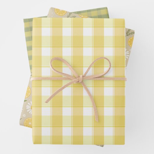 Tartan daisy lemon yellow green set wrapping paper geschenkpapier set (Beispiel)