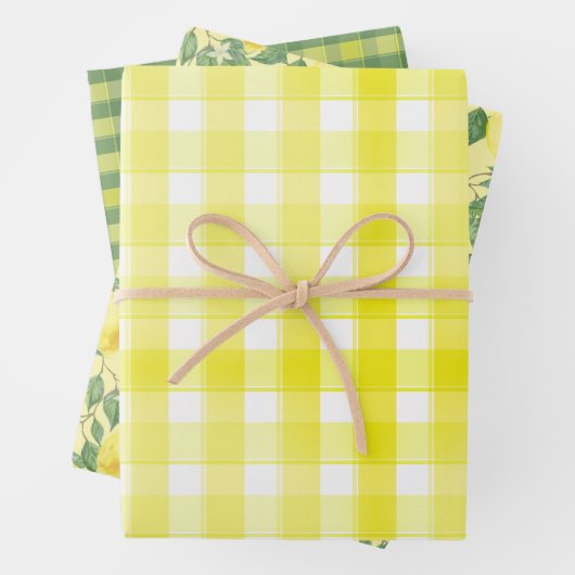 Tartan daisy lemon yellow green set wrapping paper geschenkpapier set (Beispiel)