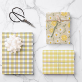 Tartan-Daisy-Lemongelb-Beige-Set-Geschenkpapier Geschenkpapier Set