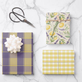 Tartan-Daisy-Limonen-Gelb-Lavendel-Geschenkpapier Geschenkpapier Set