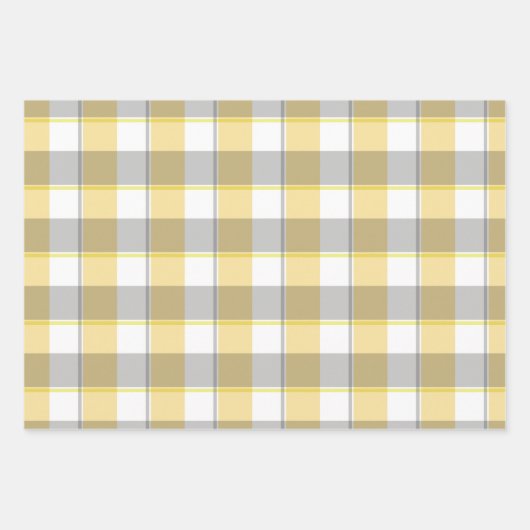 Tartan-Daisy-Limonengelb-Beige-Set Geschenkpapier Set (Vorderseite)