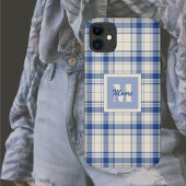 Tartan - Dark Blue Cream Background - Handy Case