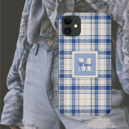 Tartan - Dark Blue Cream Background - Handy Case