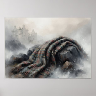 Tartan-Decke neblige schottische Burg Landschaft P Poster