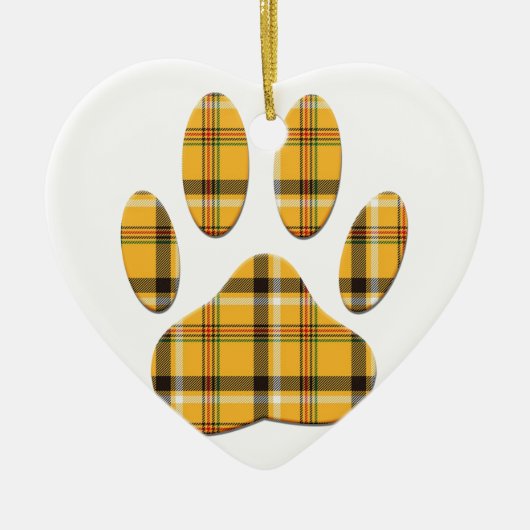Tartan Dog Paw Print Keramik Ornament (Vorne)