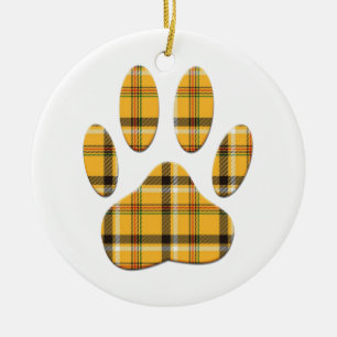 Tartan Dog Paw Print Keramik Ornament